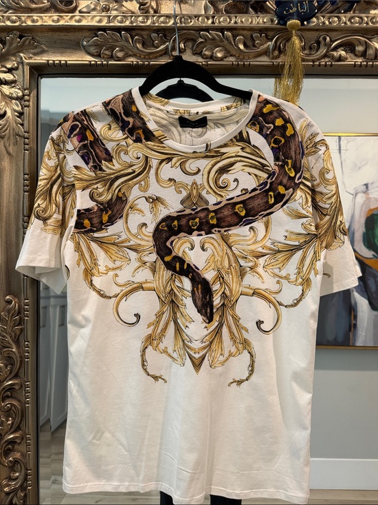 Zara Other - Zara White Tee with Gold Baroque Scrolls and Brown Snake Motif